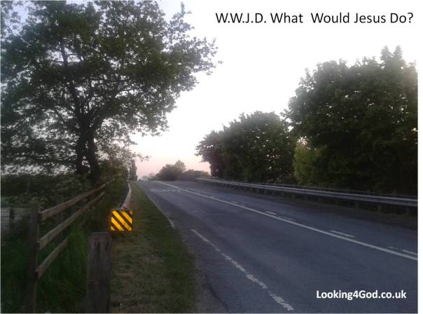 What would Jesus do?  Photo of a road going up a hill at sunset with a blind summit